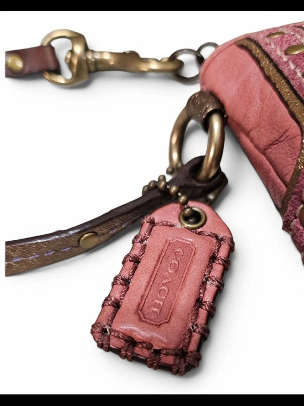 Coach Mia/Dylan Pink Pebbled Leather Wristlet w/Studded Trim & Original Hangtag